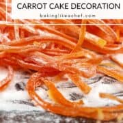 Candied carrots on a black plate; Pin with text.