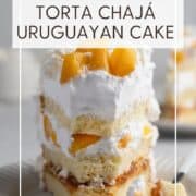 A single slice of torta Chaja on a dessert plate: Pin with text.