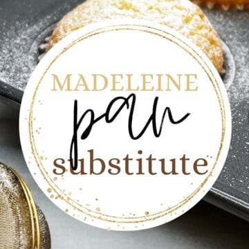 Madeleines in a muffin pan with text overlay: Madeleine pan substitute.