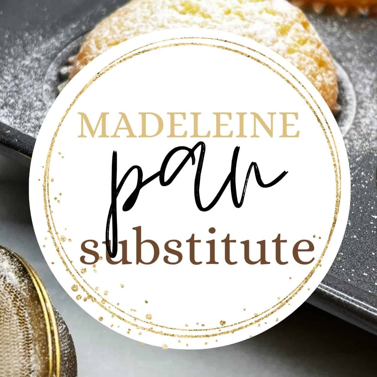 Madeleines in a muffin pan with text overlay: Madeleine pan substitute.