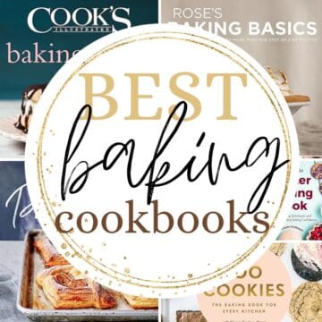 Collage of cookbooks covers with text overlay: Best baking cookbooks.