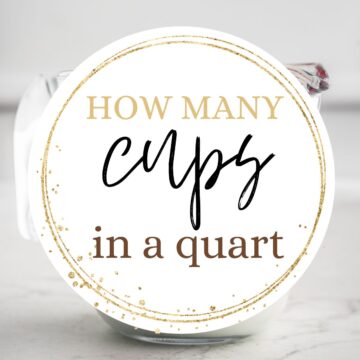 One quart with text overlay: How many cups in a quart.