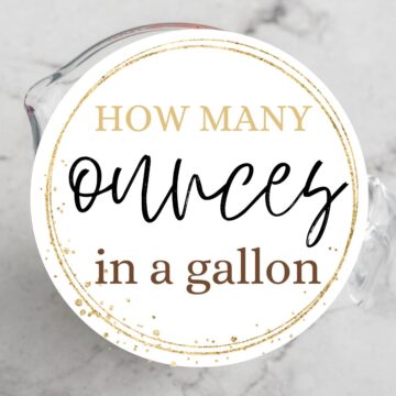 One gallon with text overlay: How many ounces in a gallon.