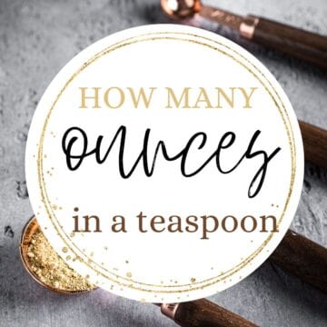 Teaspoons with text overlay: How many ounces in a teaspoon.