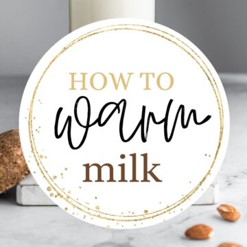 Bottle of milk with text overlay: How to warm milk.