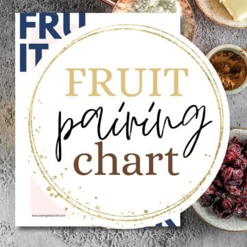 Dried fruit with text overlay: Fruit pairing chart.