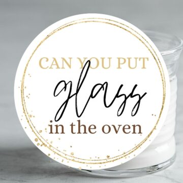 Glass of milk with text overlay: Can you put glass in the oven.