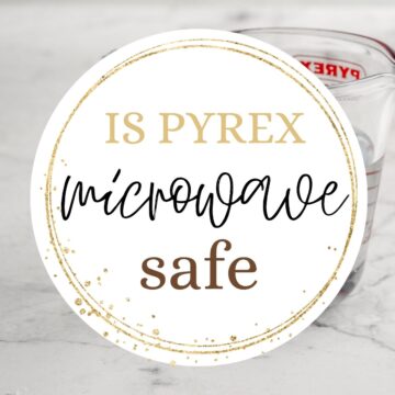 Pyrex glass with text overlay: Is Pyrex microwave safe.