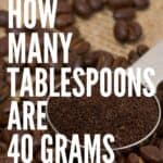 Coffee beans and ground coffee in a tablespoon: Pin with text.