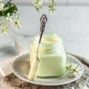 Bavarian cream in a glass jar.