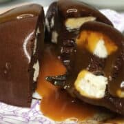 Sliced chocolate terrine dessert on a dessert plate.