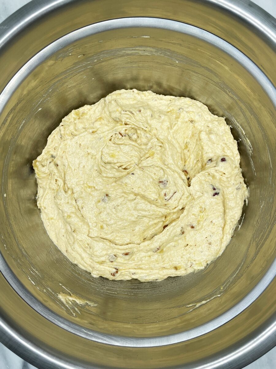 Ready bread batter in a mixing bowl