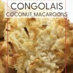 Coconut macaroon cookies on a wooden board: Pin with text.