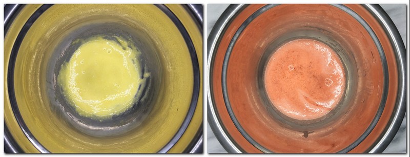 Photo 3: Yolks/flour/sugar mixture in a bowl Photo 4: Praline mixture in a bowl