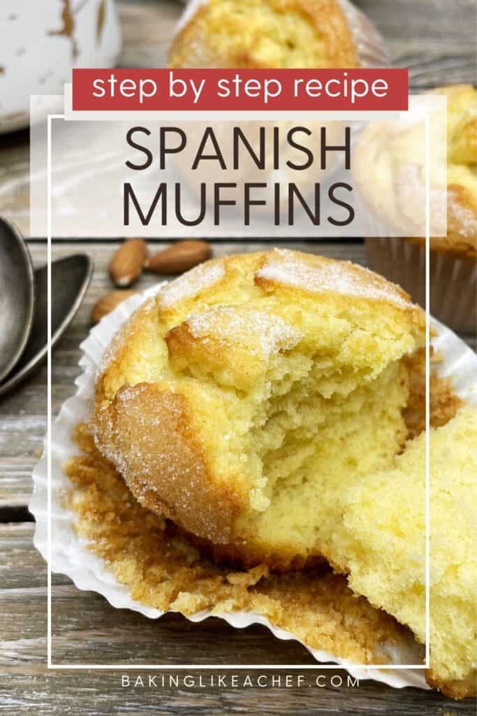Unwrapped Spanish muffin: Pin with text.