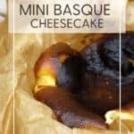 Wrapped burnt cheesecake in a pan: Pin with text.