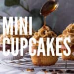 Decorated mini cupcakes with a pouring spoon.