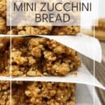 Sliced mini bread with parchment paper between slices: Pin with text.