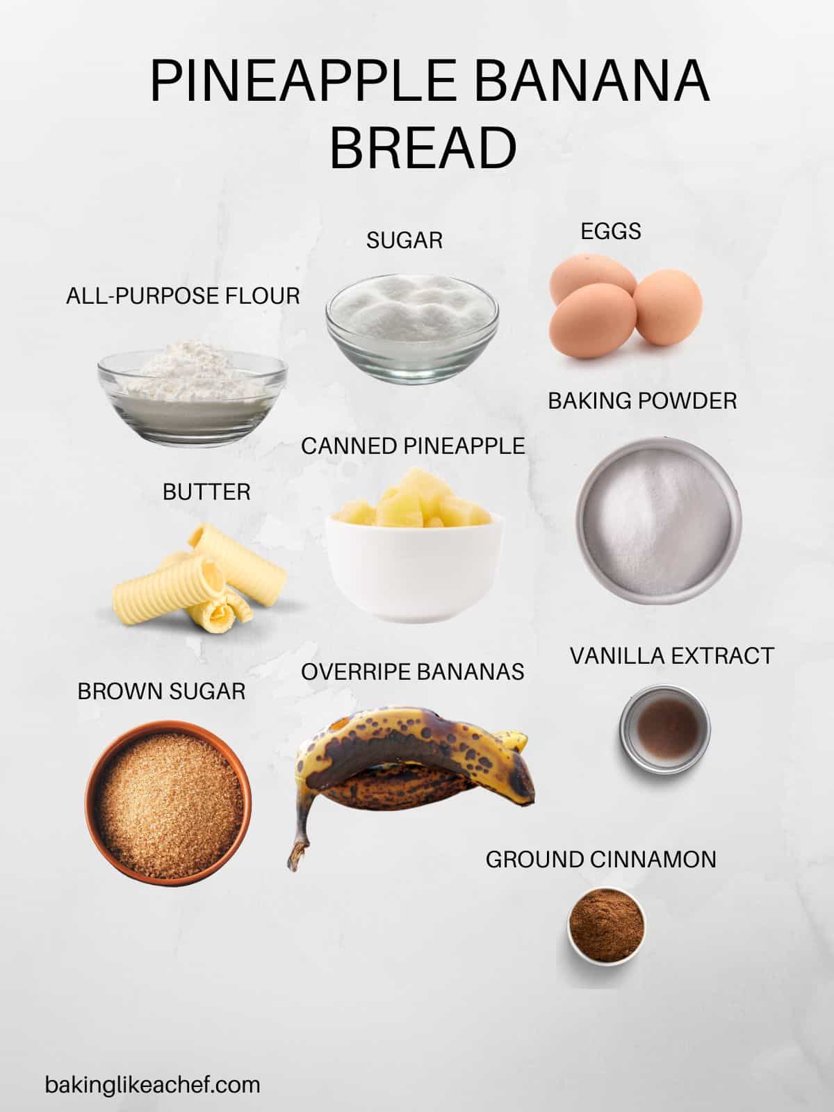 Pineapple banana bread ingredients in pictures