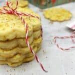 Stacked vanilla bean cookies tied with a baker's twine.