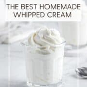 Sugar free whipped cream piped in glasses: Pin with text