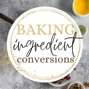 Baking ingredients with text overlay: Baking ingredient conversions.