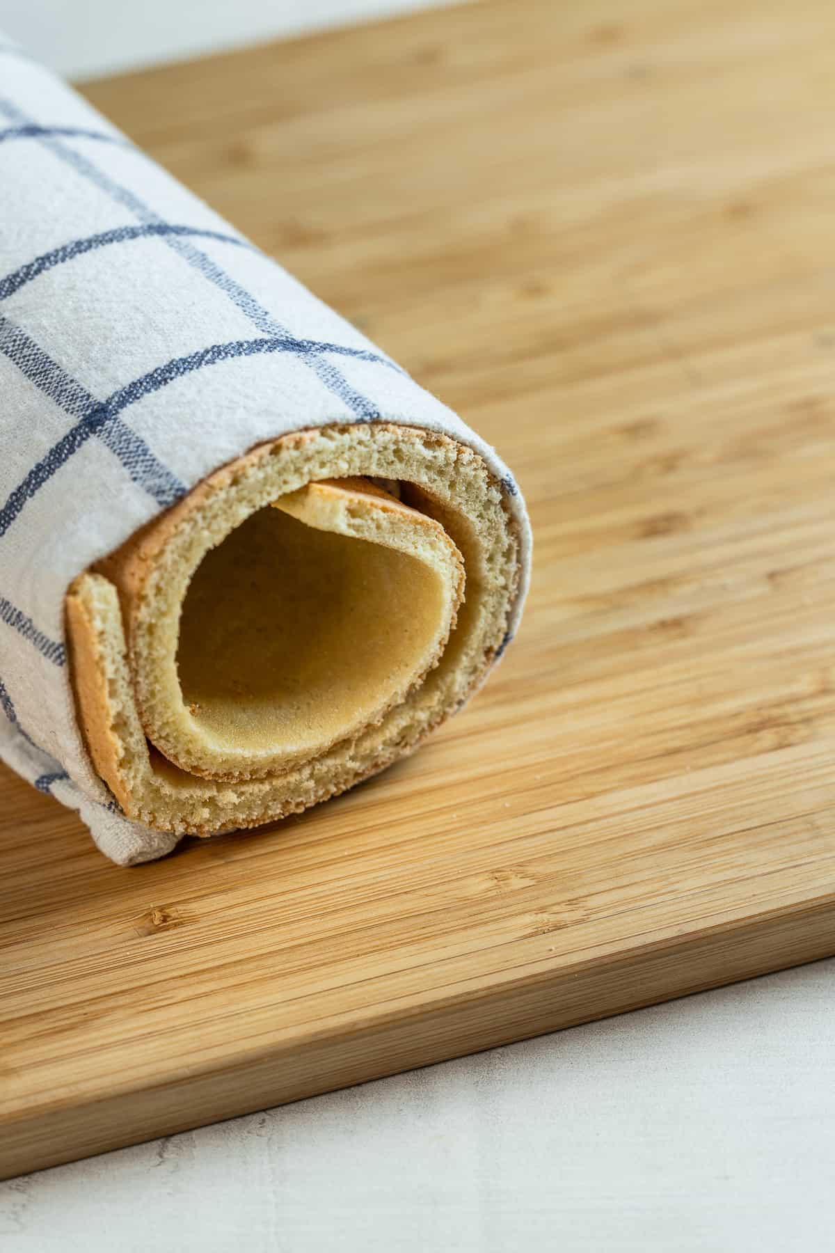 Cake rolled in a kitchen towel 