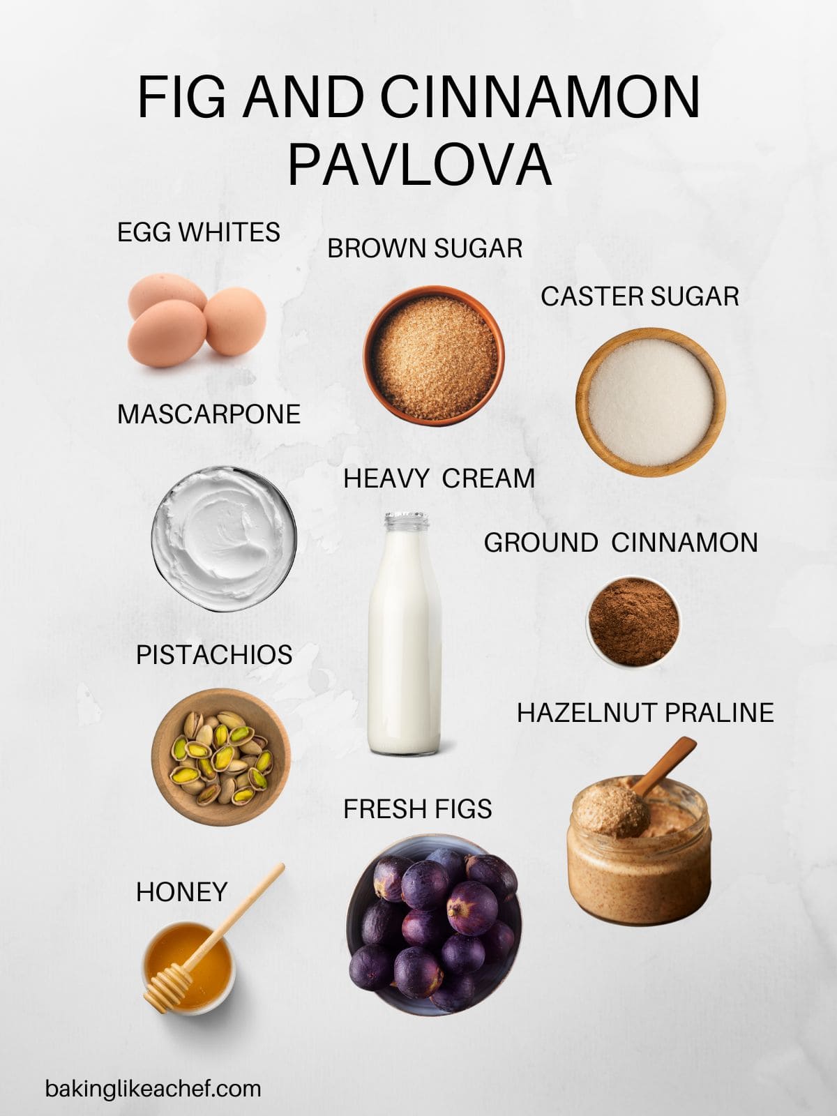 Fig and cinnamon Pavlova ingredients.