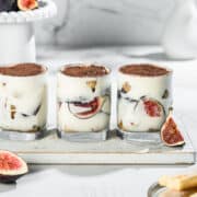 Fig tiramisu cups in a serving board.