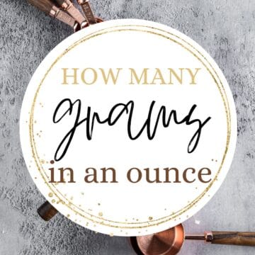 Baking ingredients with text overlay: How many grams in an ounce.