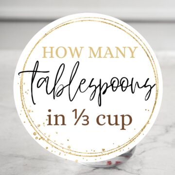 One-third cup of water with text overlay.