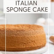 Italian sponge cake on a marble board: Pin with text.