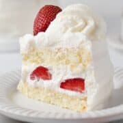 A single slice of Japanese strawberry shortcake cake.