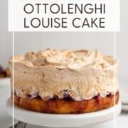 Louise cake on a cake stand: Pin with text.