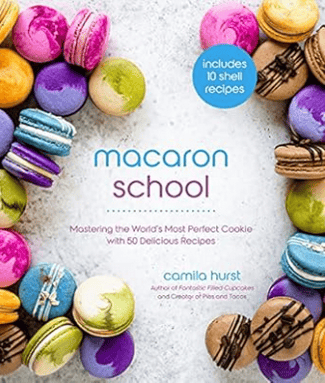 Macaron baking book cover with title.