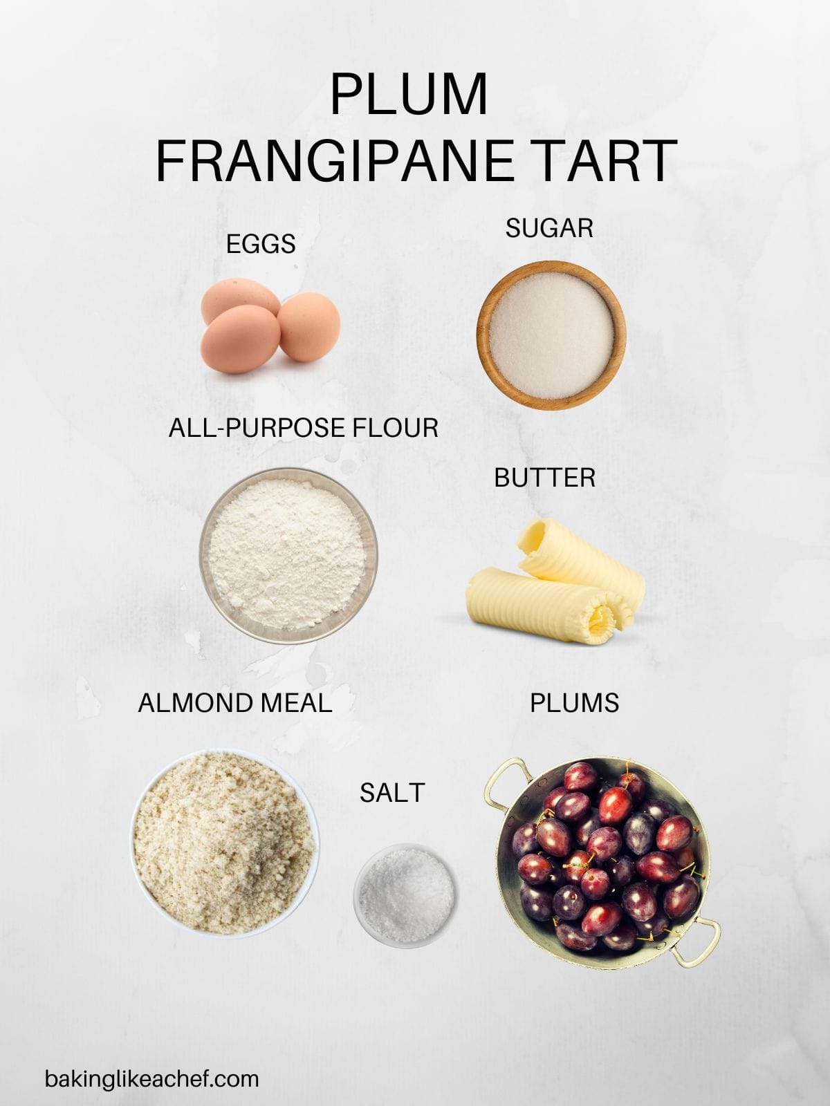 Plum frangipane tart ingredients.